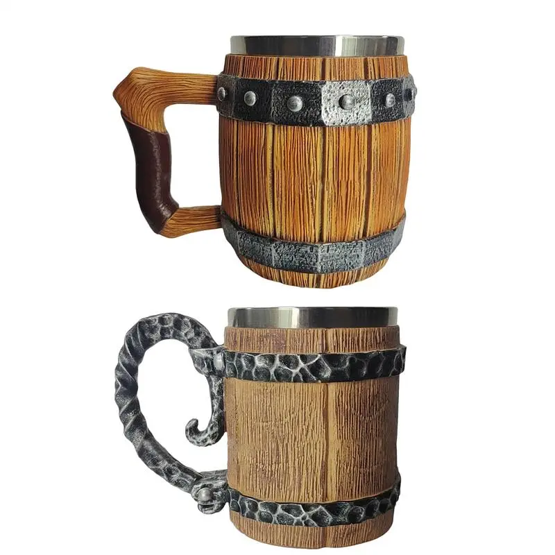 Beer Mug Resin Bucket Shaped Water Mug Viking Stainless Steel Viking Barrel Beer Mug Coffee Mug Drinking Cup Wine Tea Cup