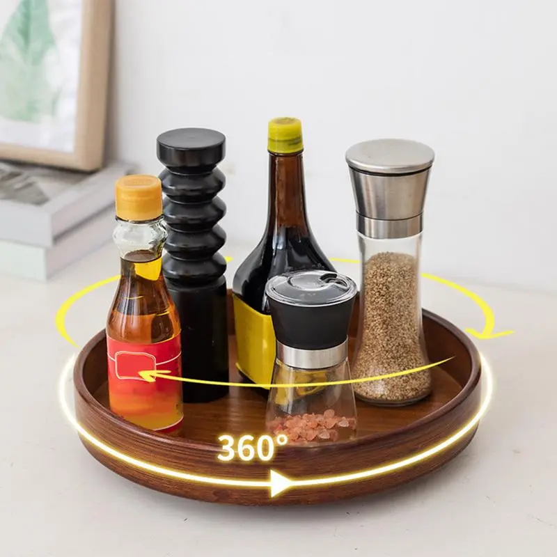 Wood Turntable Organizer Turntable Spices Storage Tray Versatile Organizer Condiment Bottle Rack Cabinet Organizer Shelf 12Inch