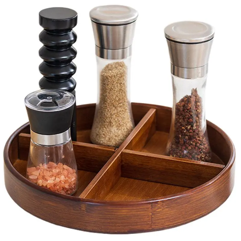 Wood Turntable Organizer Turntable Spices Storage Tray Versatile Organizer Condiment Bottle Rack Cabinet Organizer Shelf 12Inch