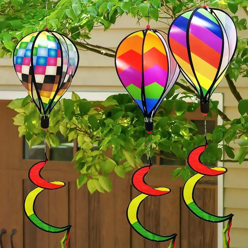 Wind Spinners Outdoor Hot Air Balloon Wind Spinner 3x Hot Air Balloon Twisted Windmills Hangable Windsock Whirlygig Pinwheels