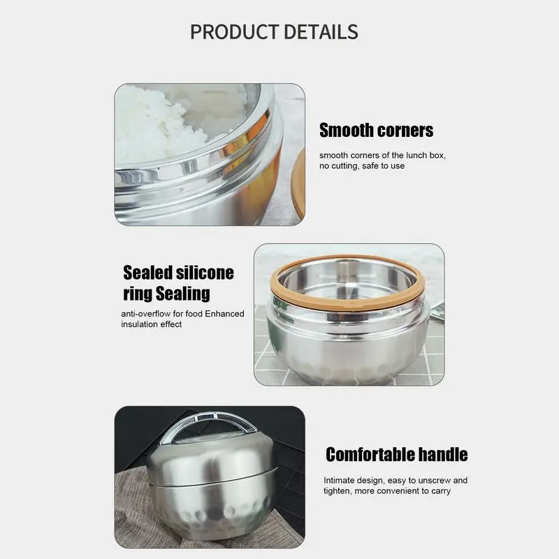 1L Insulated Lunch Container 2-Layer Stainless Steel Snack Container  Leakproof Lunch Box Food Thermal Jar Insulated Soup Cup