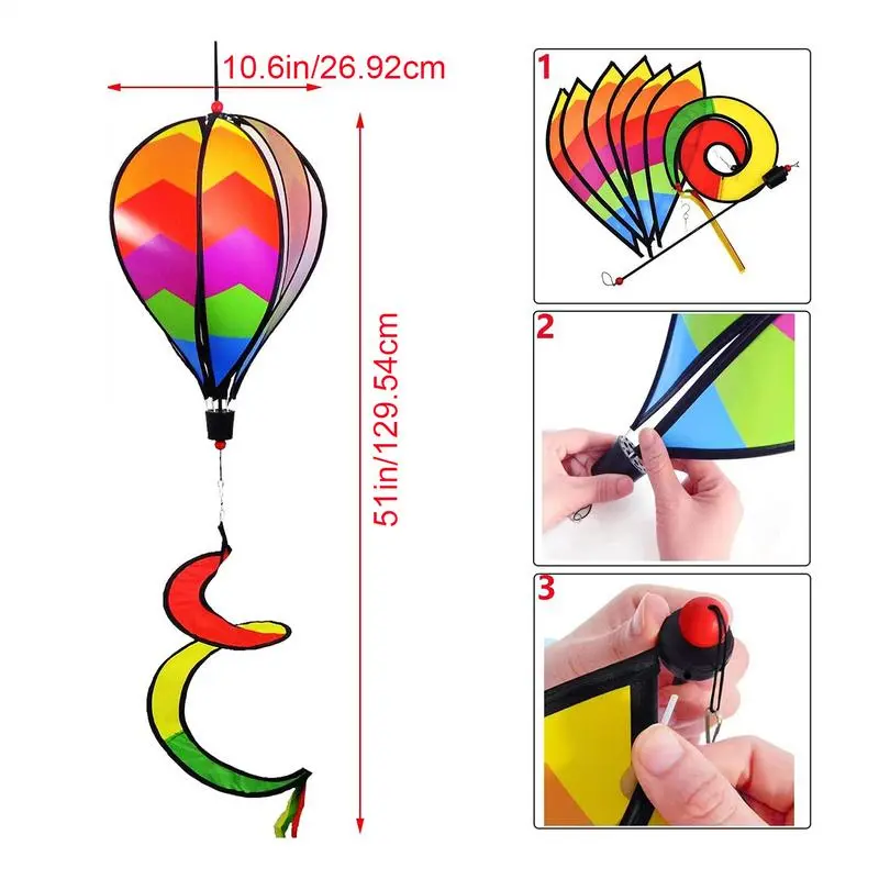Wind Spinners Outdoor Hot Air Balloon Wind Spinner 3x Hot Air Balloon Twisted Windmills Hangable Windsock Whirlygig Pinwheels