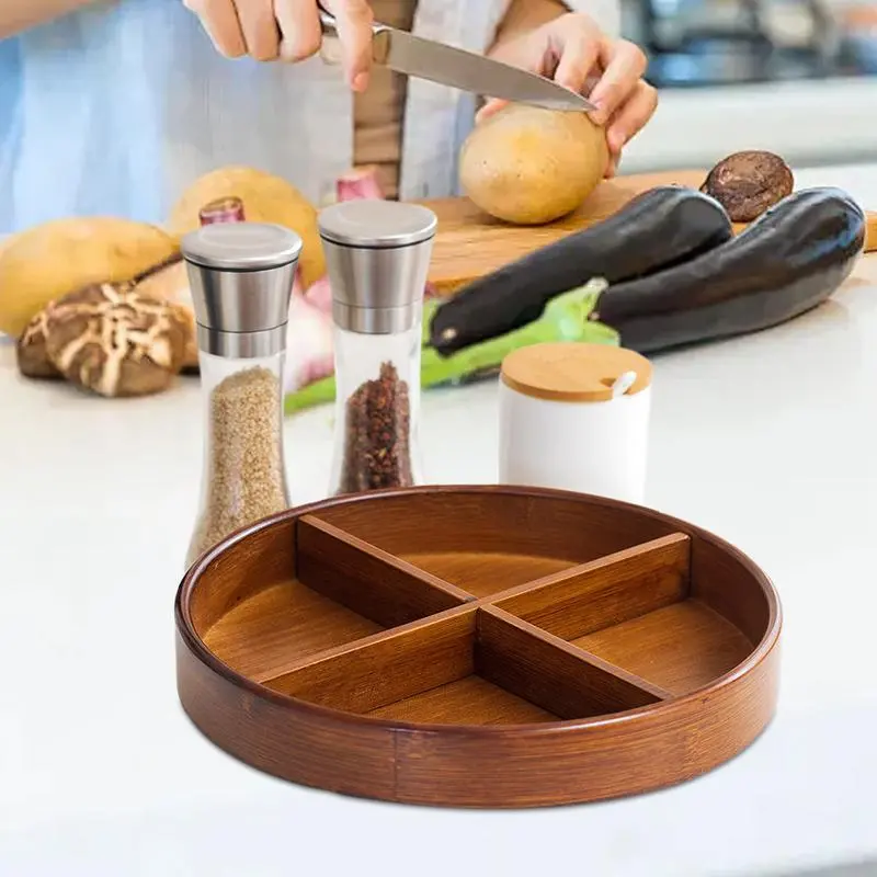 Wood Turntable Organizer Turntable Spices Storage Tray Versatile Organizer Condiment Bottle Rack Cabinet Organizer Shelf 12Inch