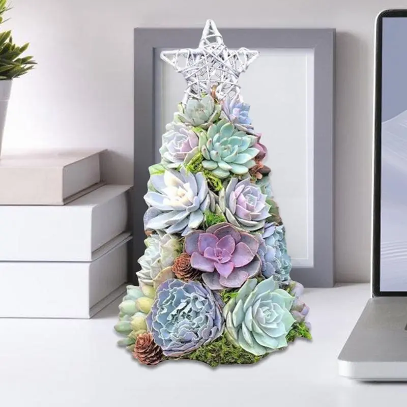 Resin Christmas Tree Figurine Christmas Figurines Artificial Succulent Christmas Tree Miniature Christmas Tree Photography Props