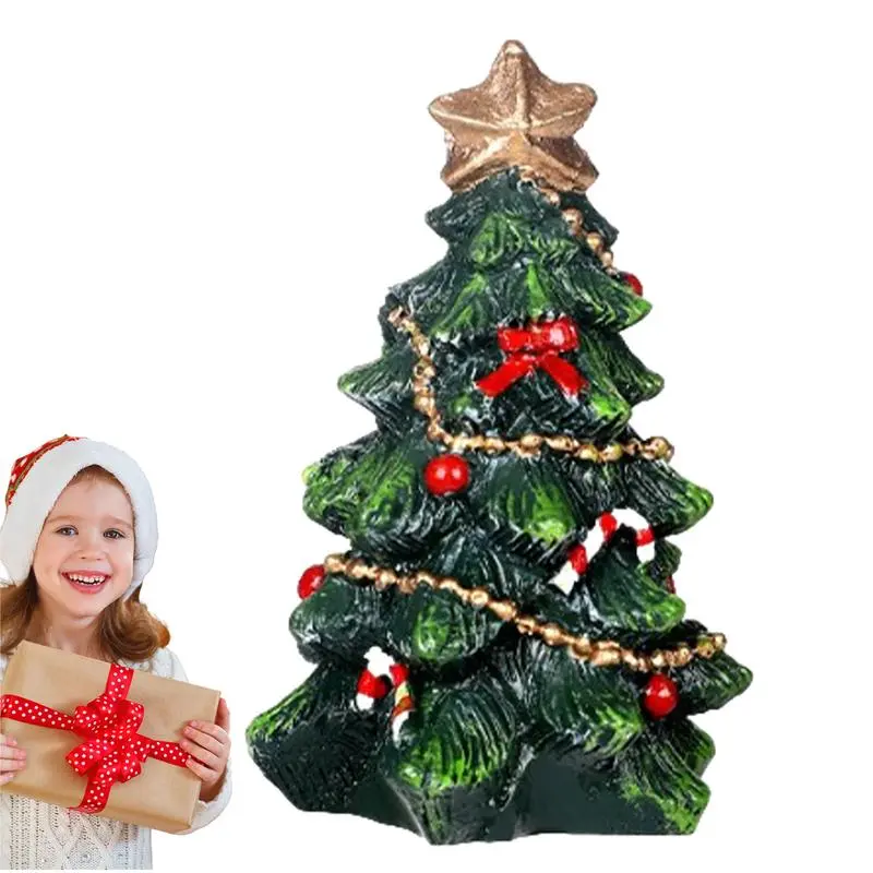 Resin Christmas Tree Figurine Christmas Figurines Artificial Succulent Christmas Tree Miniature Christmas Tree Photography Props