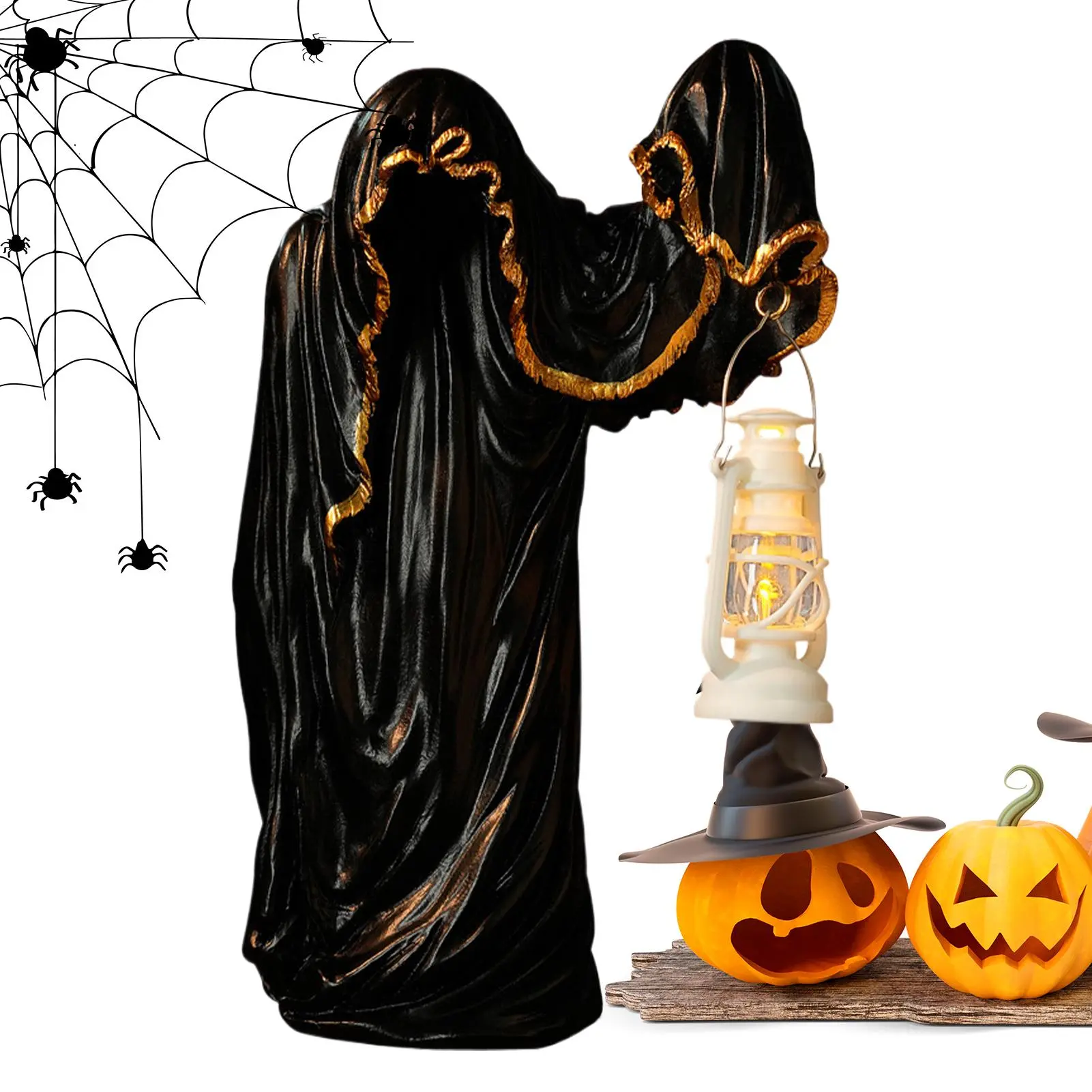 Halloween Ghost Decorative Lights Ghost Lantern Dark Mysterious Black Clothed Man Holding Light Decor Halloween Creative Decor