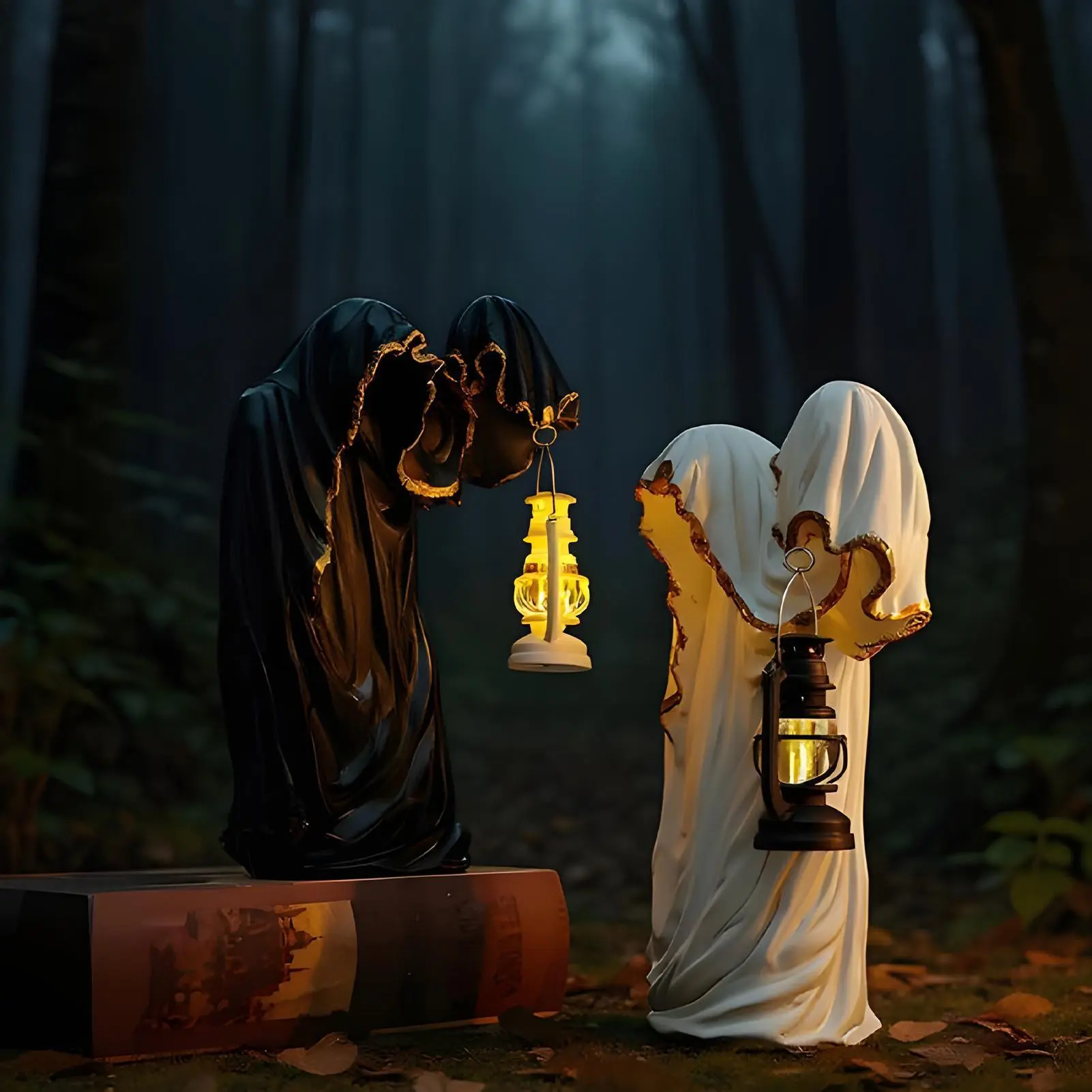 Halloween Ghost Decorative Lights Ghost Lantern Dark Mysterious Black Clothed Man Holding Light Decor Halloween Creative Decor