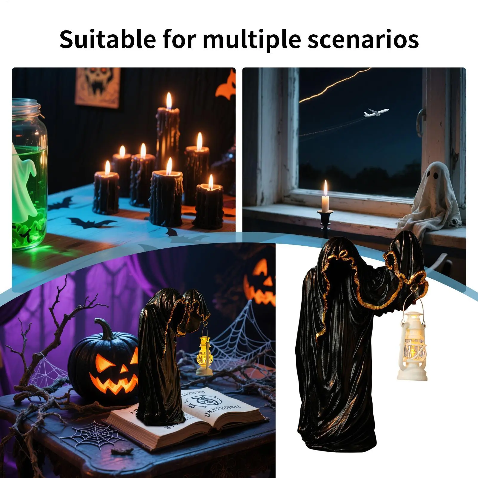 Halloween Ghost Decorative Lights Ghost Lantern Dark Mysterious Black Clothed Man Holding Light Decor Halloween Creative Decor