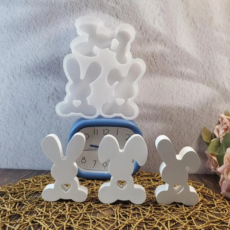 Easter Bunny Molds Easter Soap Molds 3-Cavity Easter Silicone Rabbit Fondant Baking Mold For Soap Cookie Chocolate Cake Cupcake