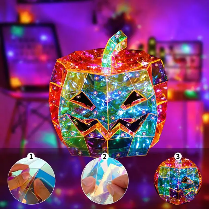 Prismatic Rainbow Pumpkin Funny Colorful Glow Lights Prismatic Pumpkin LED Lights Rainbow Halloween Light Up Rainbow Pumpkin