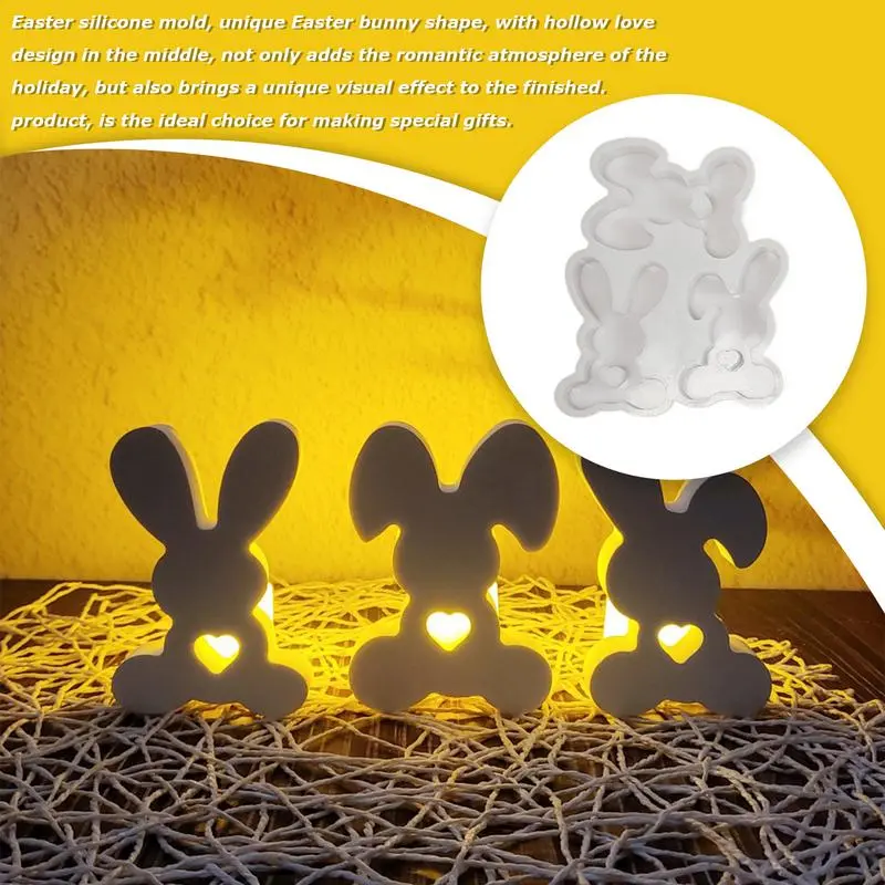 Easter Bunny Molds Easter Soap Molds 3-Cavity Easter Silicone Rabbit Fondant Baking Mold For Soap Cookie Chocolate Cake Cupcake