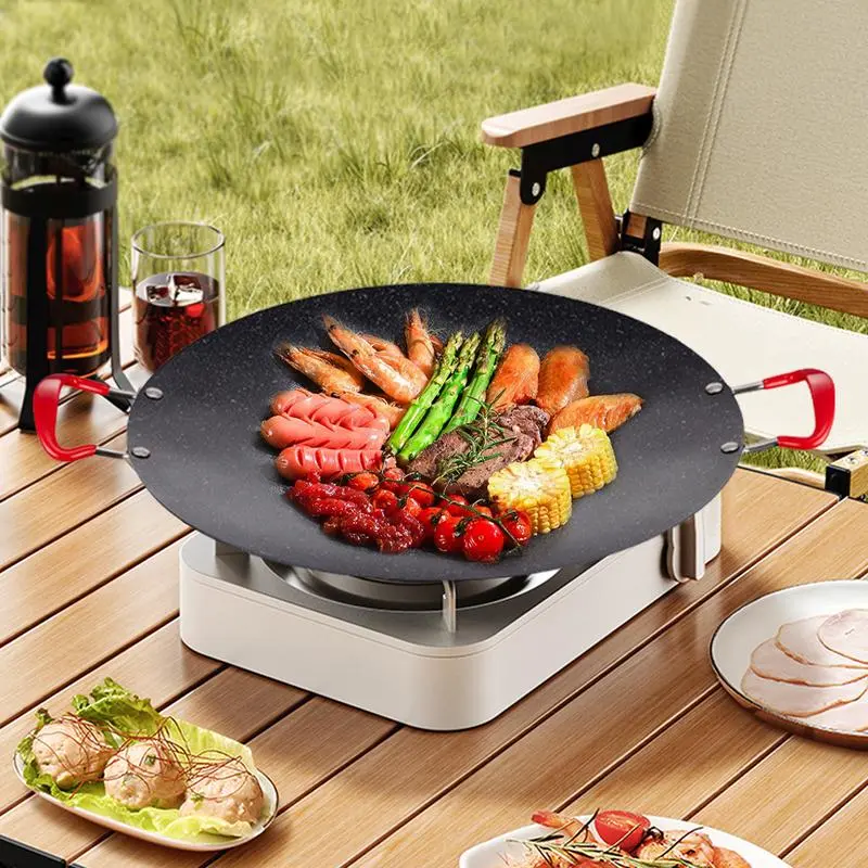 Indoor Grill Pan Stovetop Grill BBQ Korean Pan Round Griddle Pan Non-Stick Indoor Korean Grill Korean Barbecue Grill With Handle