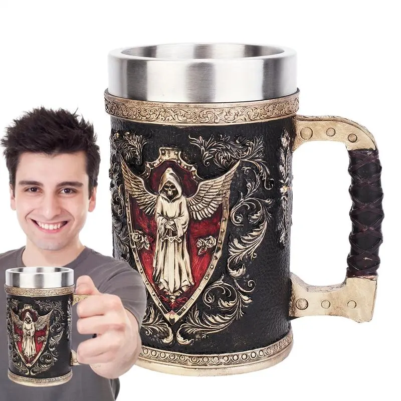 500ml Skull Coffee Mug Stainless Steel Water Container Reusable Cocktail Mug Skull Beer Mug Coffee Cup Tankard Stein Cup