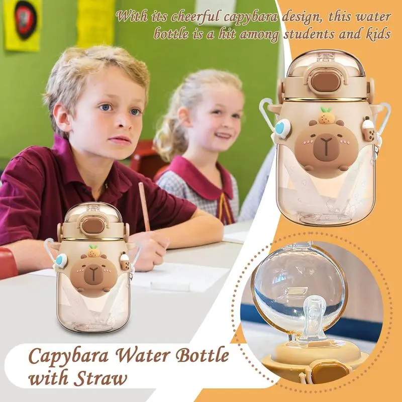 Straw Water Bottle Capybara Drink Water Cup 820ML Reusable Leakproof Jug Flask For Travel Outdoor Sports Fitness School Camping