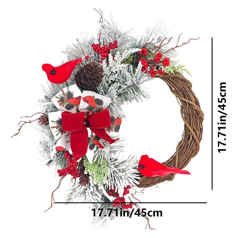 Christmas Front Door Wreath Artificial Snowy Pine Needle Winter Wreaths 45cm/17.7inch Red Berry Cluster Door Wreath Farmhouse