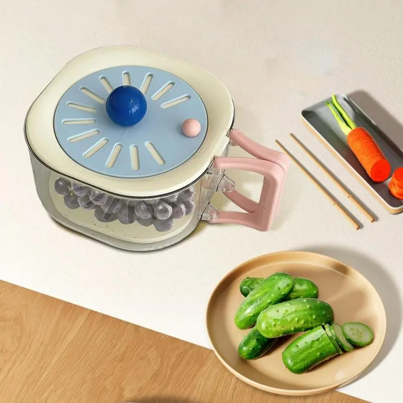Fruit Strainer Container With Lid Fruit Drainer Container Foldable Handle 2 In 1 Storage Solution For Refrigerator Outdoor