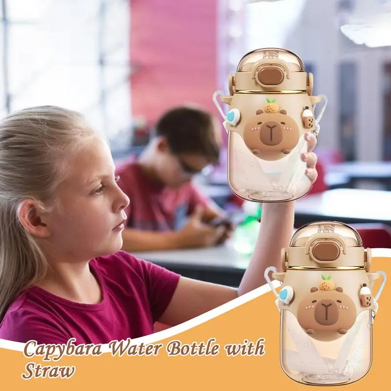 Straw Water Bottle Capybara Drink Water Cup 820ML Reusable Leakproof Jug Flask For Travel Outdoor Sports Fitness School Camping