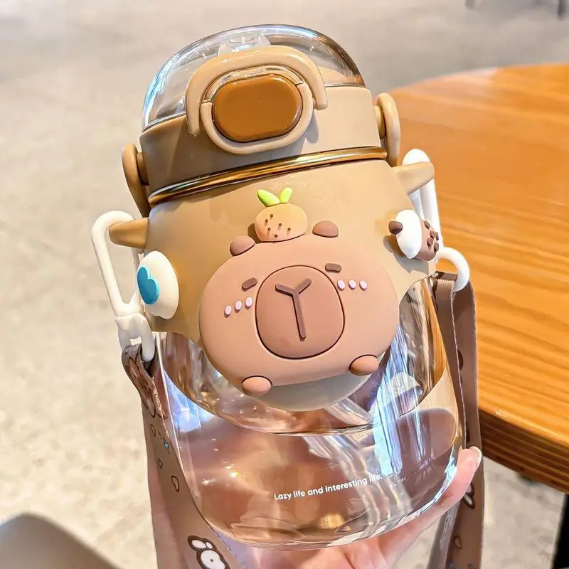 Straw Water Bottle Capybara Drink Water Cup 820ML Reusable Leakproof Jug Flask For Travel Outdoor Sports Fitness School Camping