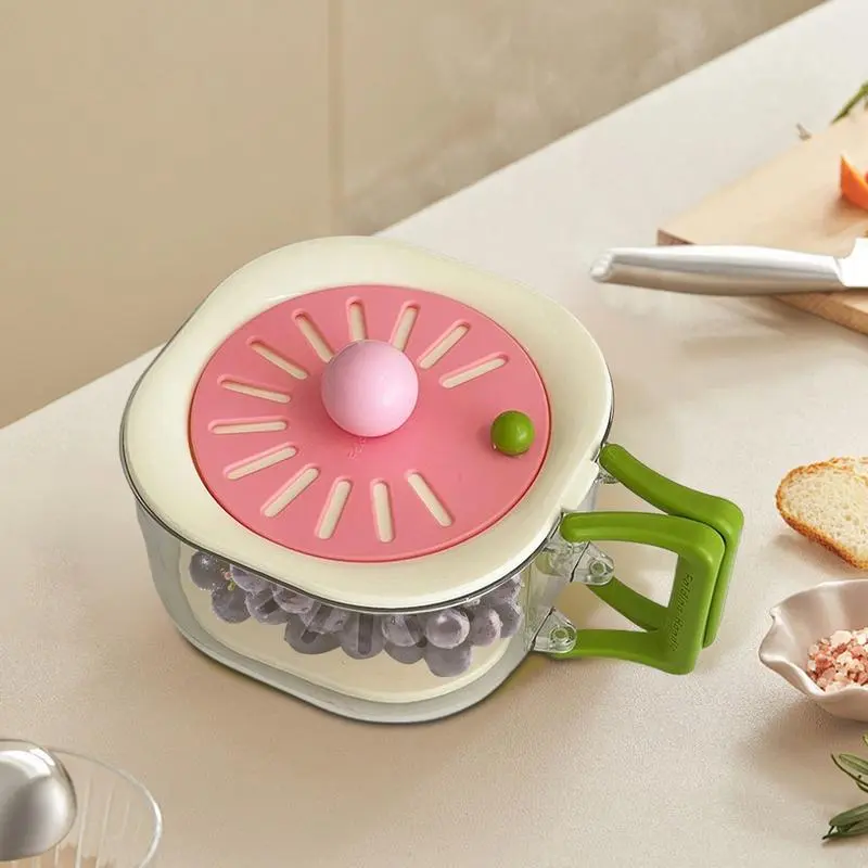 Fruit Strainer Container With Lid Fruit Drainer Container Foldable Handle 2 In 1 Storage Solution For Refrigerator Outdoor