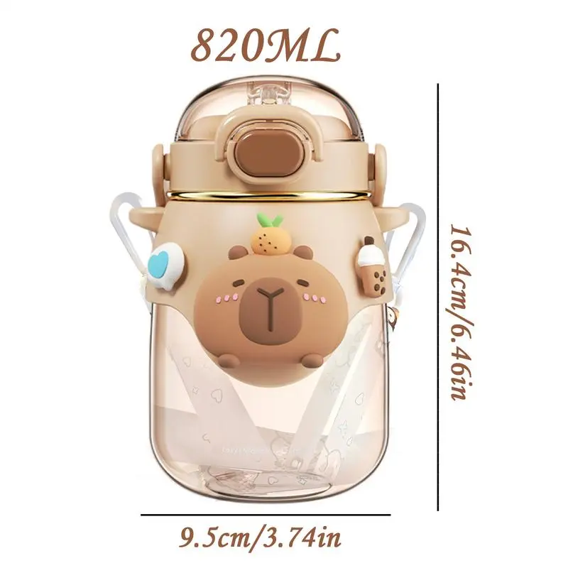Straw Water Bottle Capybara Drink Water Cup 820ML Reusable Leakproof Jug Flask For Travel Outdoor Sports Fitness School Camping