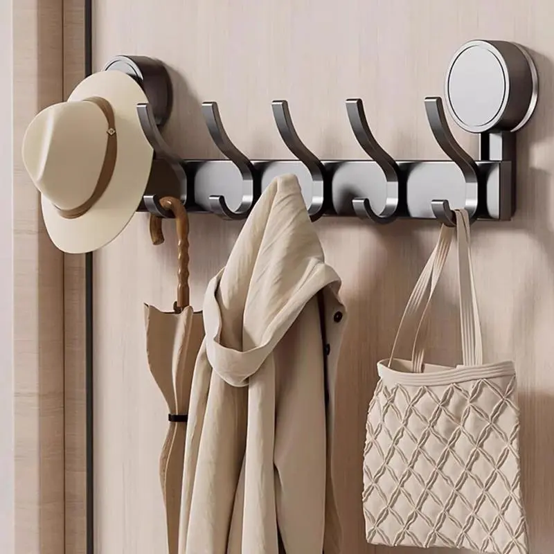 Wall Mounted Coat Rack Wall Hooks Jacket Hanger Wall Mount Space Aluminum Entryway Coat Rack 6 Hooks Anti-scratch Hooks