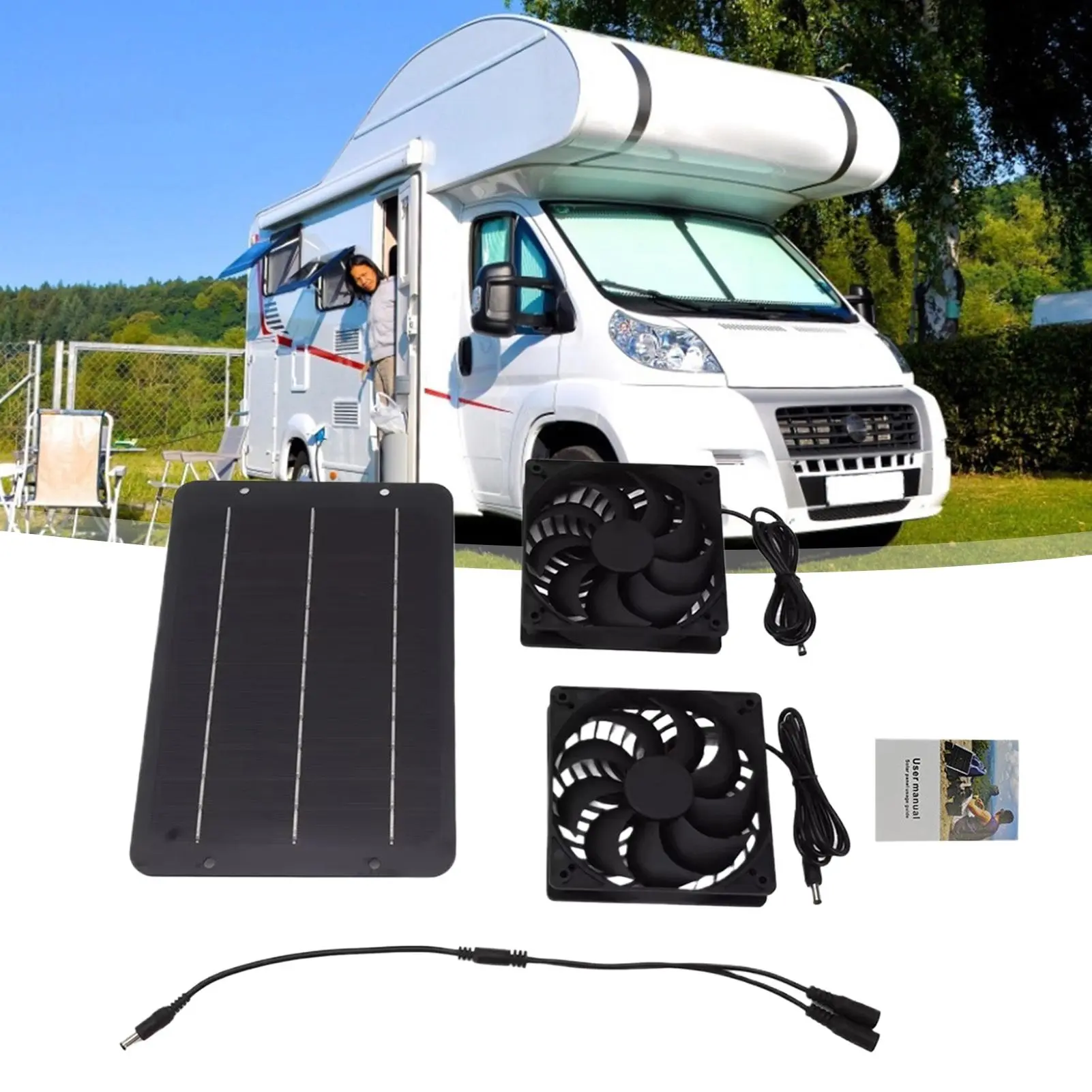 Solar Powered Double Fan Solar Powered Fan Waterproof Duall Exhaust Fan Powerful Cooling Ventilation For Camping Greenhouse