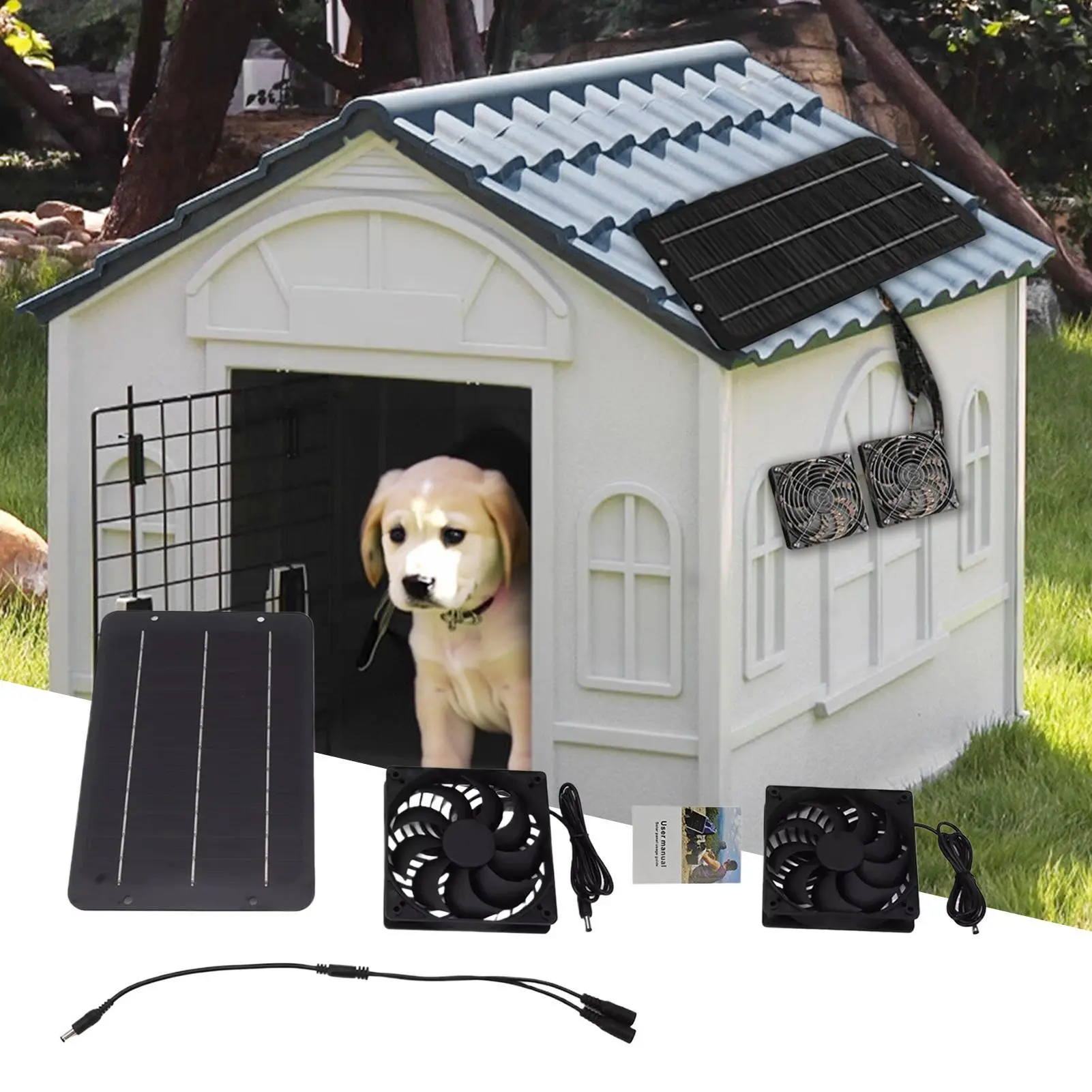 Solar Powered Double Fan Solar Powered Fan Waterproof Duall Exhaust Fan Powerful Cooling Ventilation For Camping Greenhouse