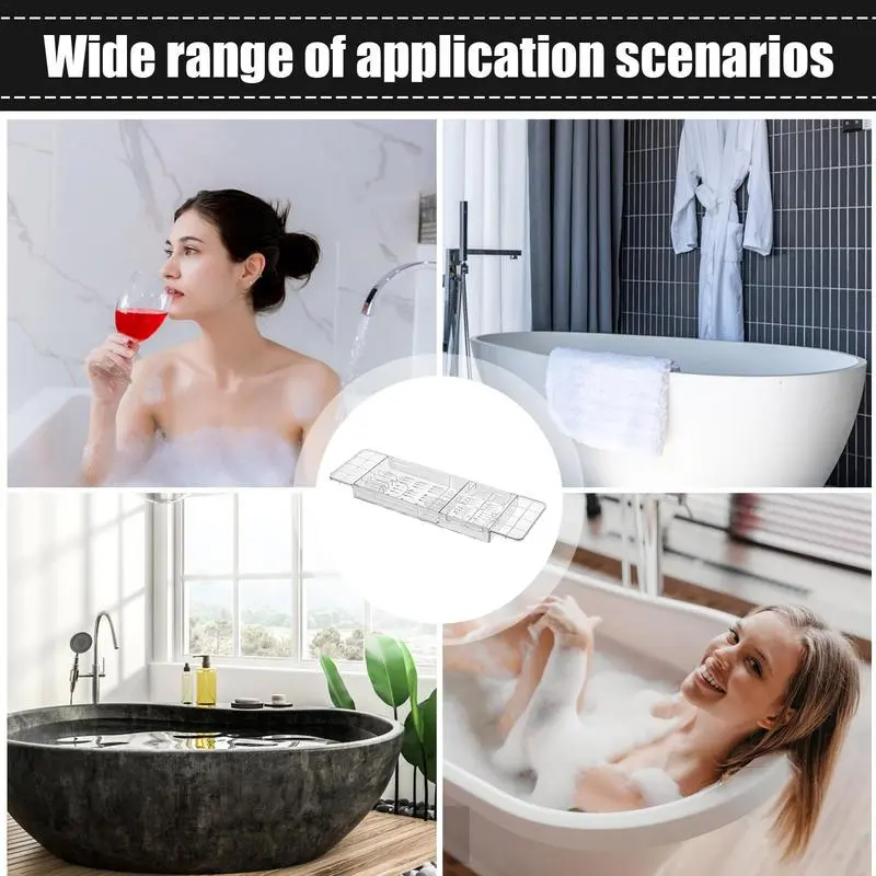 Bath Tray For Tub Clear Anti-Tipping Bathroom Bathtub Shelf Multi-Functional Glass Tray Spacious Bathtub Organizer For Tablets