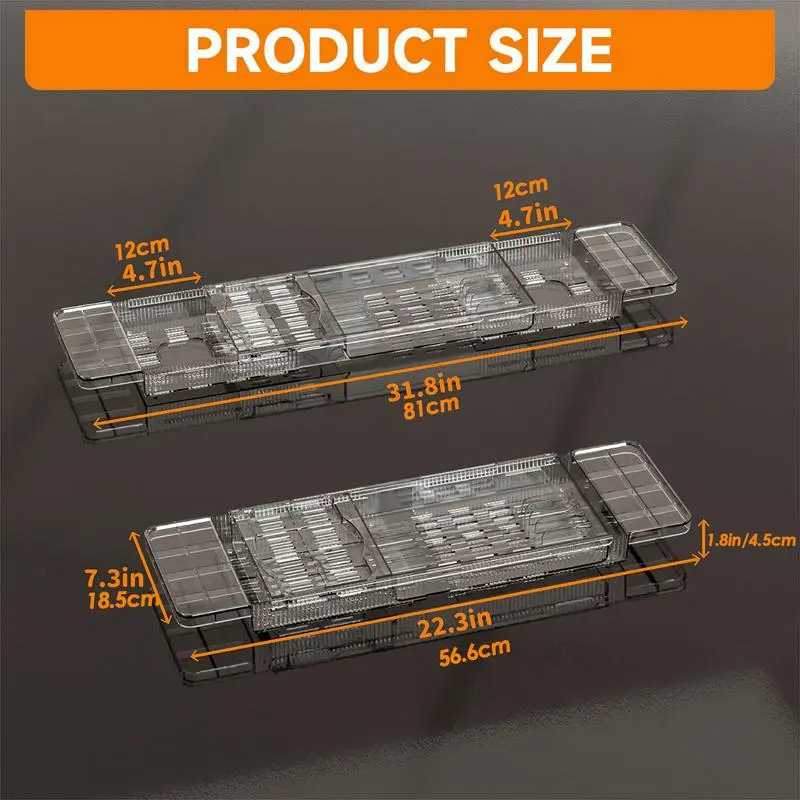 Bath Tray For Tub Clear Anti-Tipping Bathroom Bathtub Shelf Multi-Functional Glass Tray Spacious Bathtub Organizer For Tablets