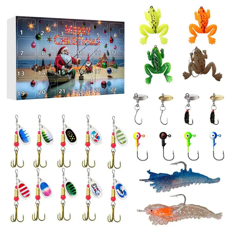 24 Days Fishing Tackle Advent Calendar Fishing Lures Gifts Box 2024 Christmas Countdown Calendar Fish Bait Gifts For Adults Men