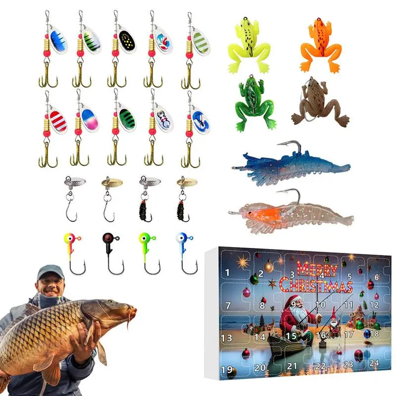 24 Days Fishing Tackle Advent Calendar Fishing Lures Gifts Box 2024 Christmas Countdown Calendar Fish Bait Gifts For Adults Men
