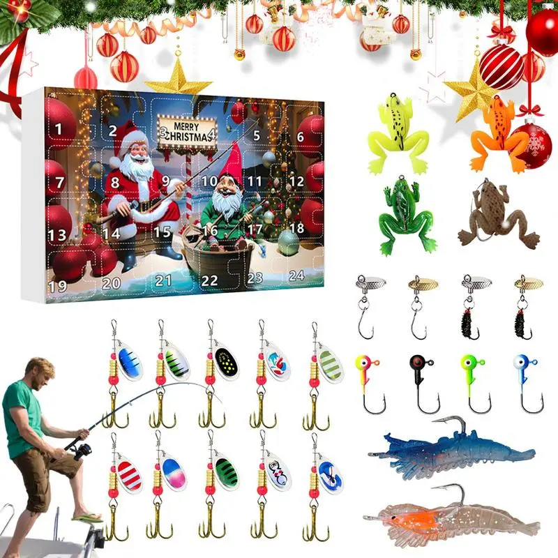 24 Days Fishing Tackle Advent Calendar Fishing Lures Gifts Box 2024 Christmas Countdown Calendar Fish Bait Gifts For Adults Men