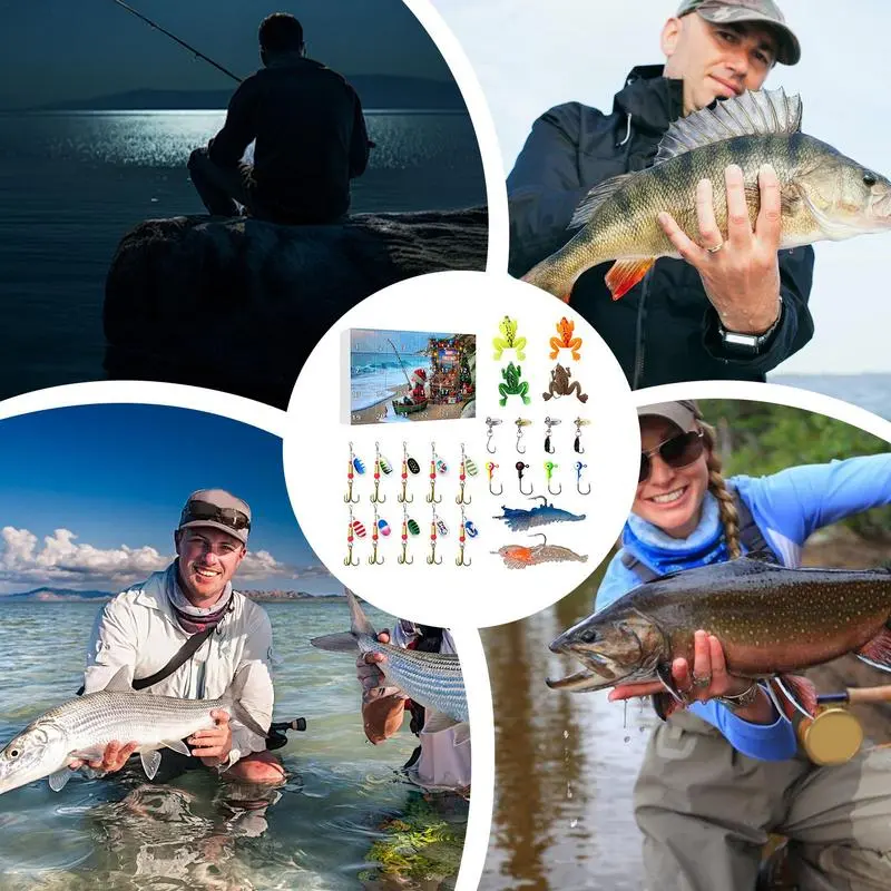 24 Days Fishing Tackle Advent Calendar Fishing Lures Gifts Box 2024 Christmas Countdown Calendar Fish Bait Gifts For Adults Men