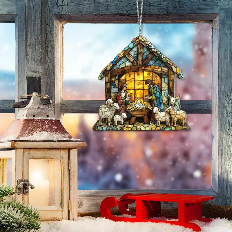 Jesus Sun Catcher Acrylic Festival Colorful Sun Catcher Hand-Painted Christmas Nativity Home Decorations For Kitchen Living Room