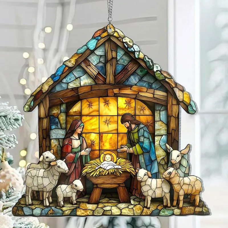 Jesus Sun Catcher Acrylic Festival Colorful Sun Catcher Hand-Painted Christmas Nativity Home Decorations For Kitchen Living Room