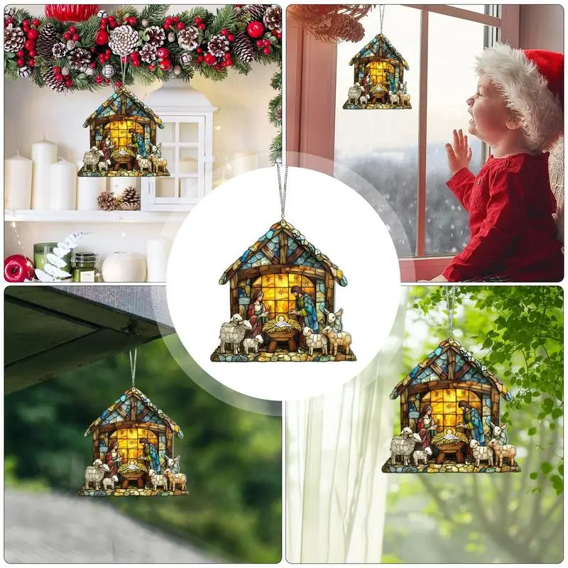 Jesus Sun Catcher Acrylic Festival Colorful Sun Catcher Hand-Painted Christmas Nativity Home Decorations For Kitchen Living Room