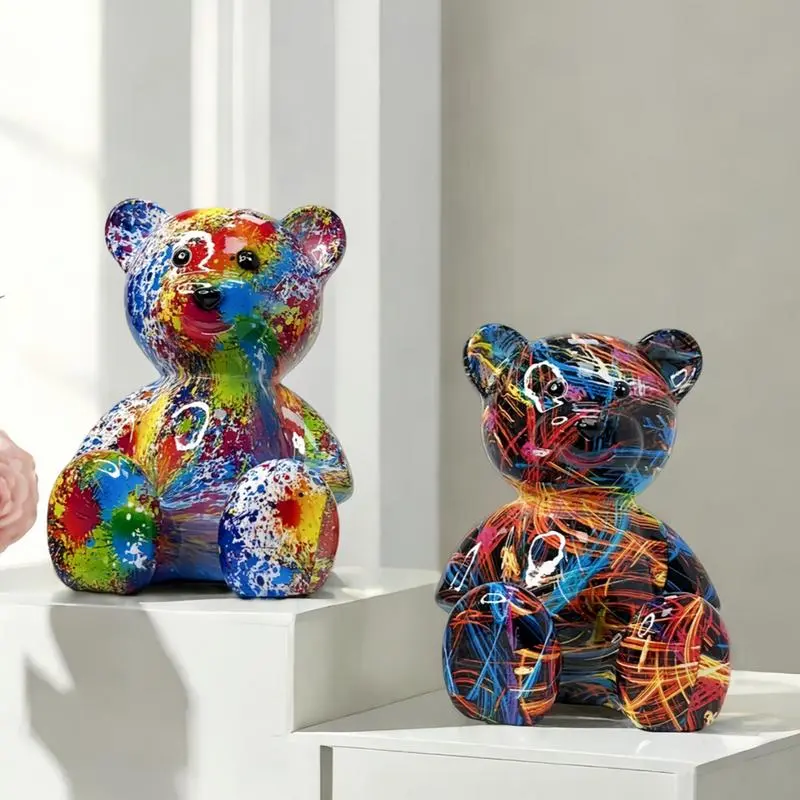 Resin Statue Resin Sitting Bear Sculpture Trendy Miniature Doll Home Decoration for Garden Holiday Furnishing Dorm Cabinet