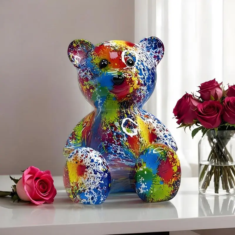 Resin Statue Resin Sitting Bear Sculpture Trendy Miniature Doll Home Decoration for Garden Holiday Furnishing Dorm Cabinet
