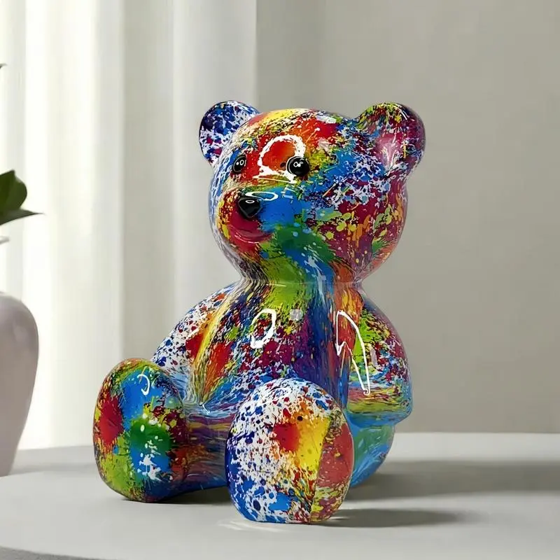 Resin Statue Resin Sitting Bear Sculpture Trendy Miniature Doll Home Decoration for Garden Holiday Furnishing Dorm Cabinet