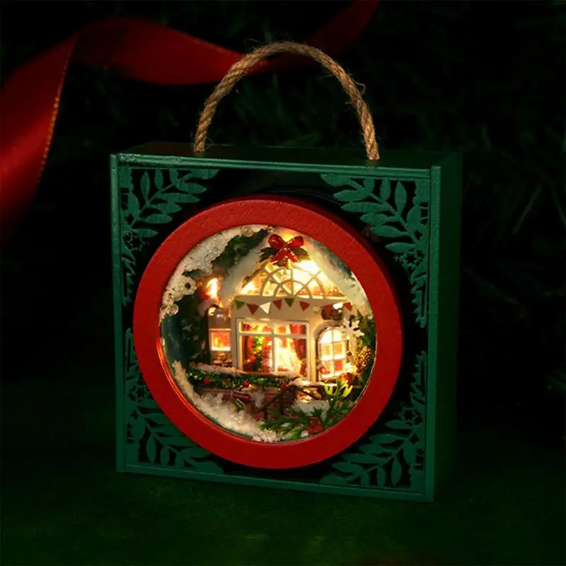 Wooden Christmas House Craft Kids Craft Doll House Miniature Doll House Decor Creative Small House Building Kit Funny LED Kids