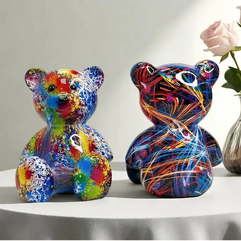 Resin Statue Resin Sitting Bear Sculpture Trendy Miniature Doll Home Decoration for Garden Holiday Furnishing Dorm Cabinet
