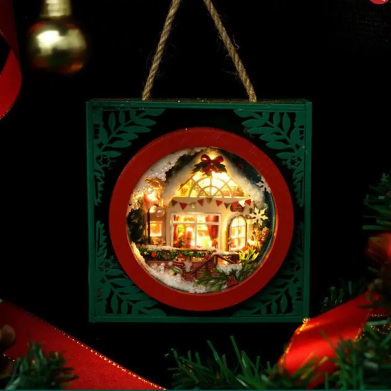 Wooden Christmas House Craft Kids Craft Doll House Miniature Doll House Decor Creative Small House Building Kit Funny LED Kids