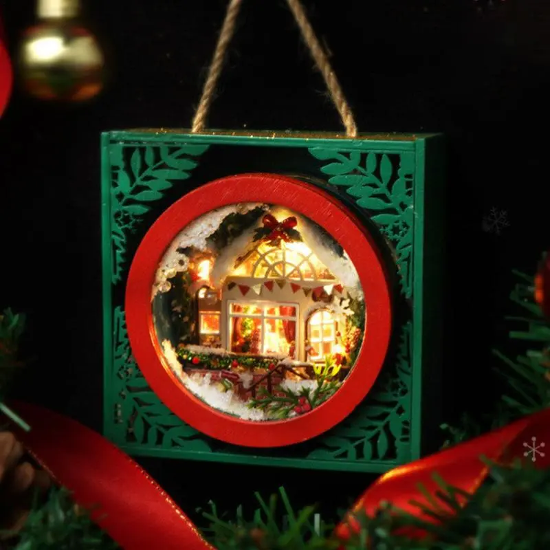 Wooden Christmas House Craft Kids Craft Doll House Miniature Doll House Decor Creative Small House Building Kit Funny LED Kids