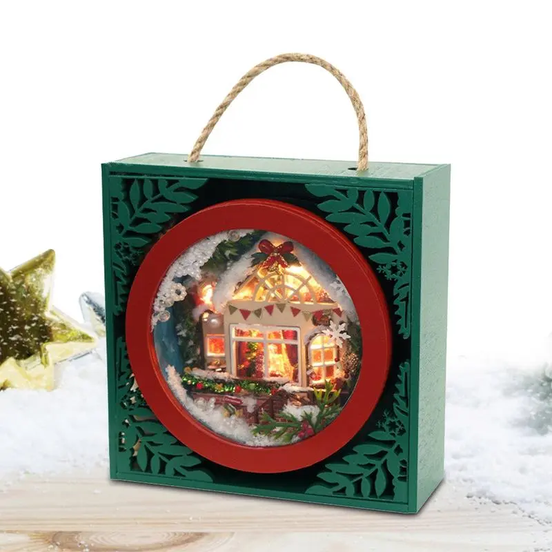 Wooden Christmas House Craft Kids Craft Doll House Miniature Doll House Decor Creative Small House Building Kit Funny LED Kids