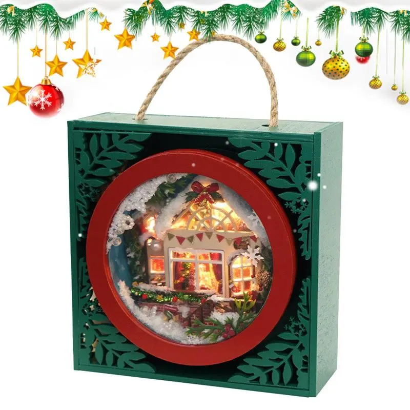 Wooden Christmas House Craft Kids Craft Doll House Miniature Doll House Decor Creative Small House Building Kit Funny LED Kids