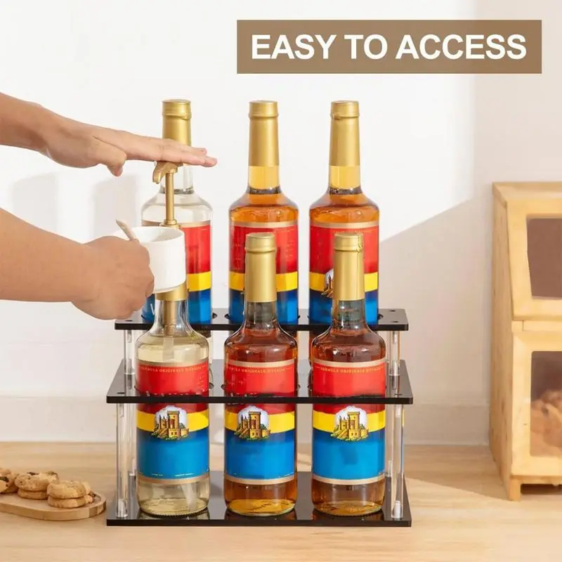 Coffee Syrup Organizer Acrylic Coffee Syrup Stand Rack 2-Tier Stand Storage Organizer Display Shelf Station Kitchen Accessories