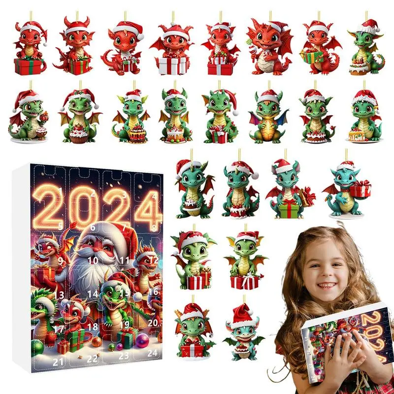 Christmas Countdown Calendar Christmas Dragon Ornaments Acrylic Dinosaur Pendant Dragon 2024 Christmas Advent Calendar