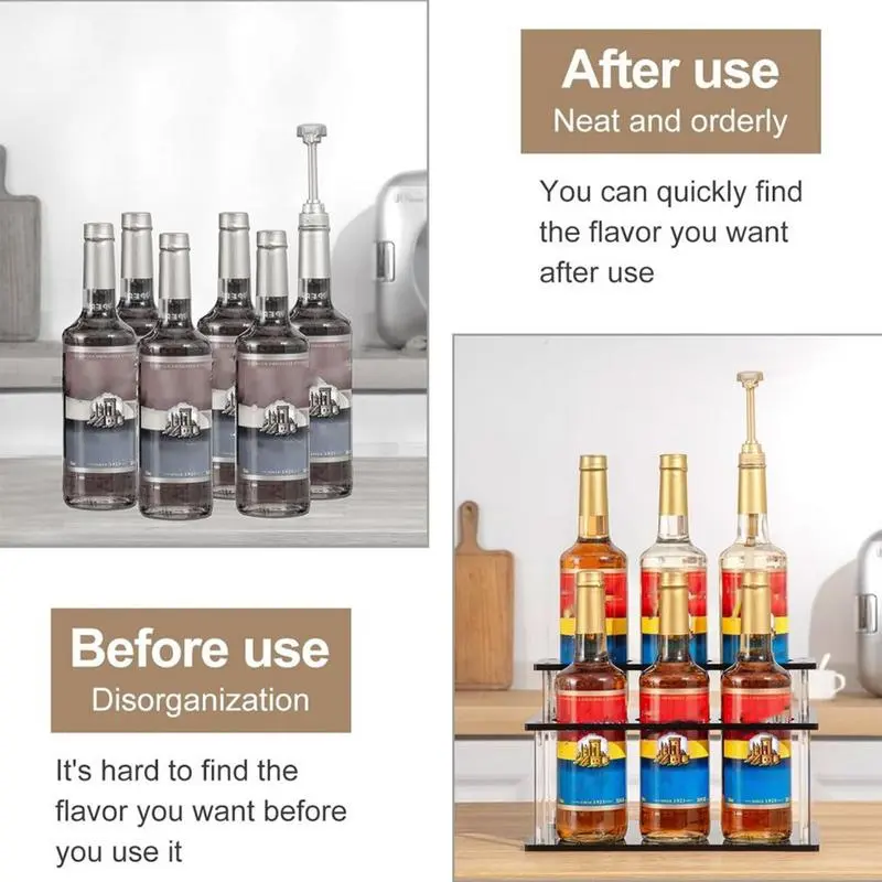 Coffee Syrup Organizer Acrylic Coffee Syrup Stand Rack 2-Tier Stand Storage Organizer Display Shelf Station Kitchen Accessories