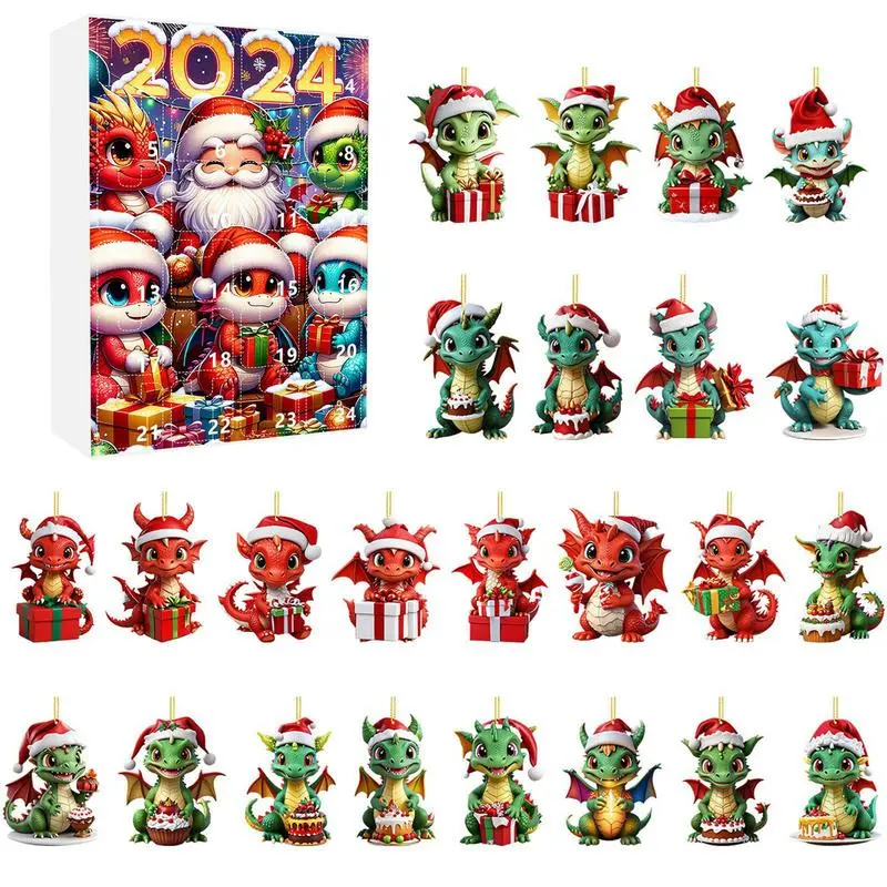 Christmas Countdown Calendar Christmas Dragon Ornaments Acrylic Dinosaur Pendant Dragon 2024 Christmas Advent Calendar