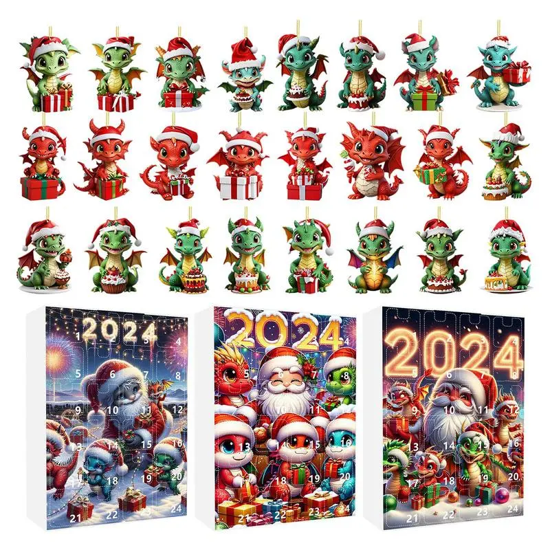 Christmas Countdown Calendar Christmas Dragon Ornaments Acrylic Dinosaur Pendant Dragon 2024 Christmas Advent Calendar